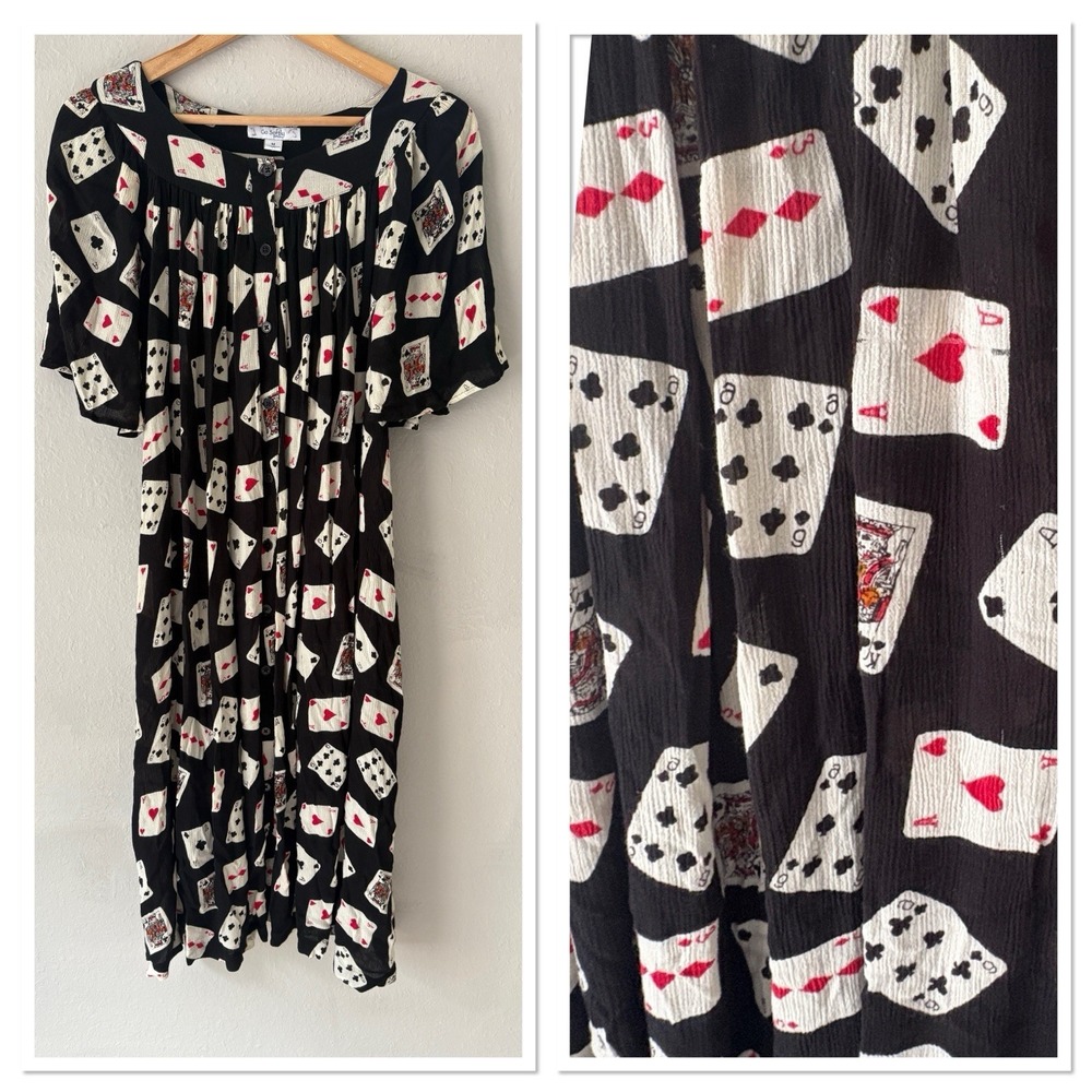 Go Softly Patio Dress Womens Medium Playing Cards House Dress Muu Muu Game